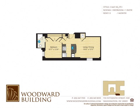 Floor Plan J Woodward at The Woodward Building Apartments, Washington, DC 20005